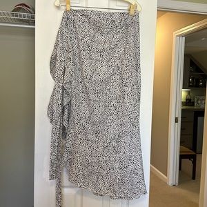 black and white polka dot wrap skirt with ruffle